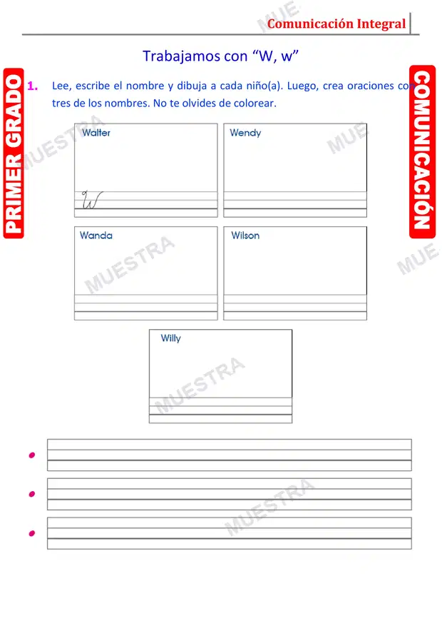 Muestra de Fonemas y W y X para Primero de Secundaria