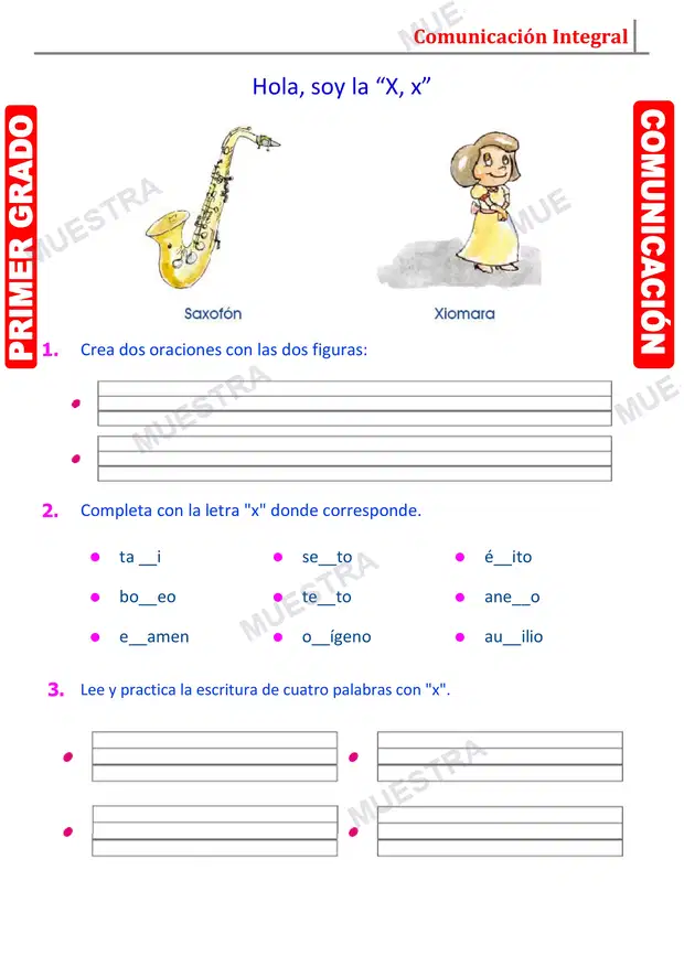 Muestra de Fonemas y W y X para Primero de Secundaria
