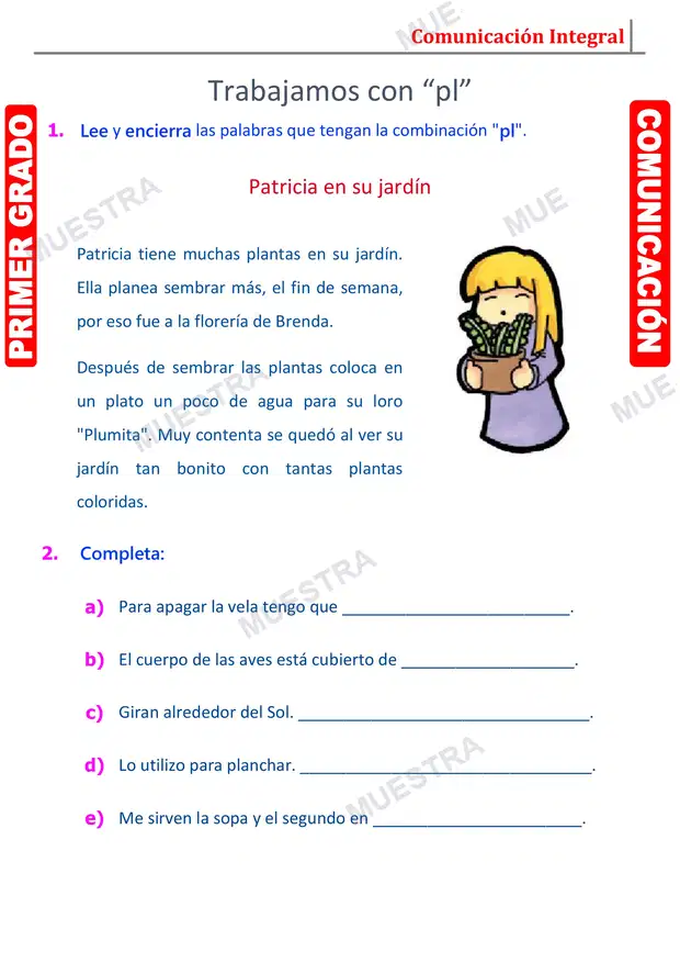 Muestra de Palabras con PR y PL