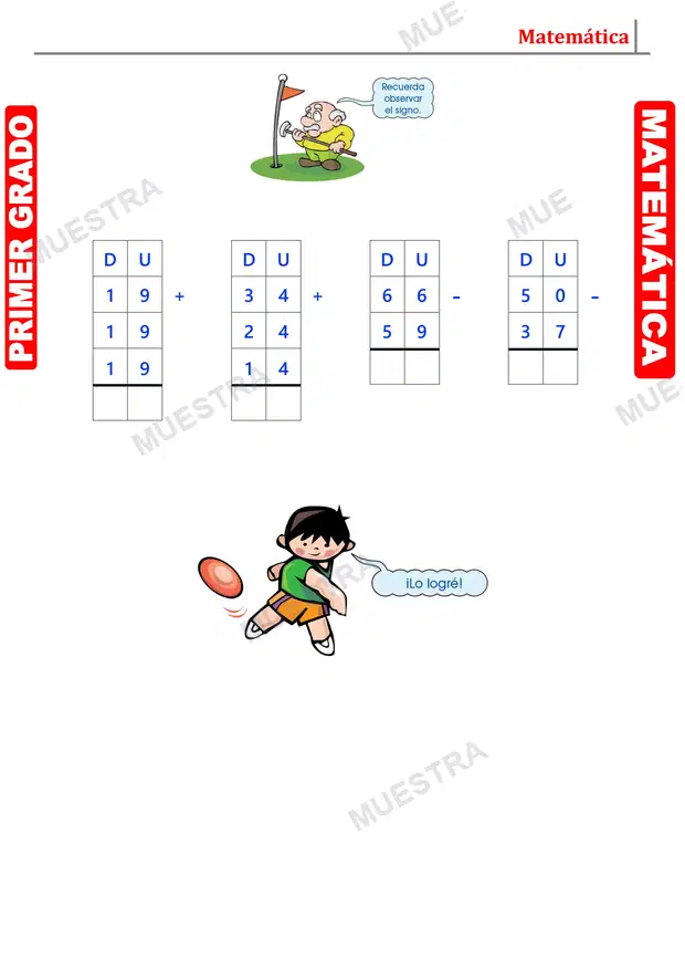 Muestra de Sumas Restas y Multiplicaciones