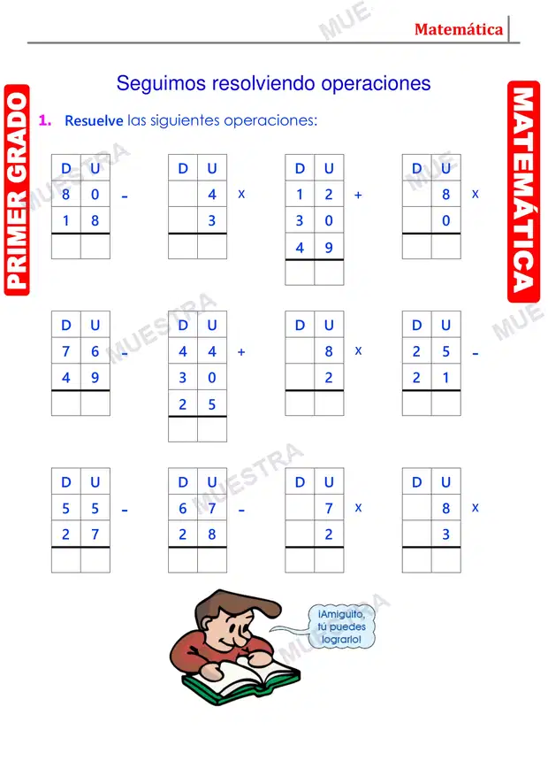 Muestra de Sumas Restas y Multiplicaciones