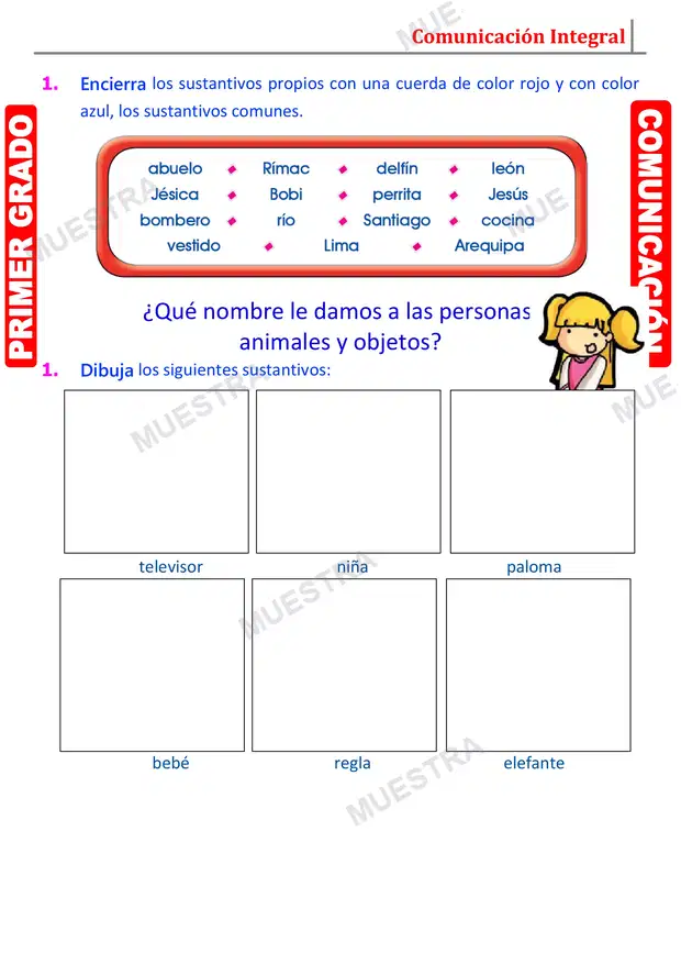 Muestra de Sustantivos Propios y Comunes
