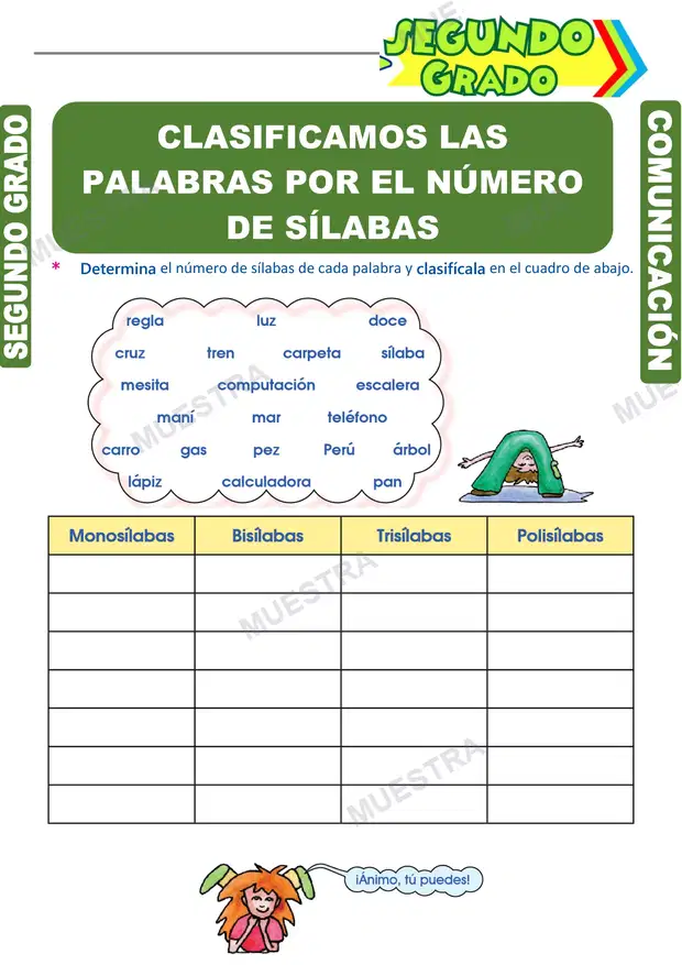 Clasificación las Palabras por el Número de Sílabas