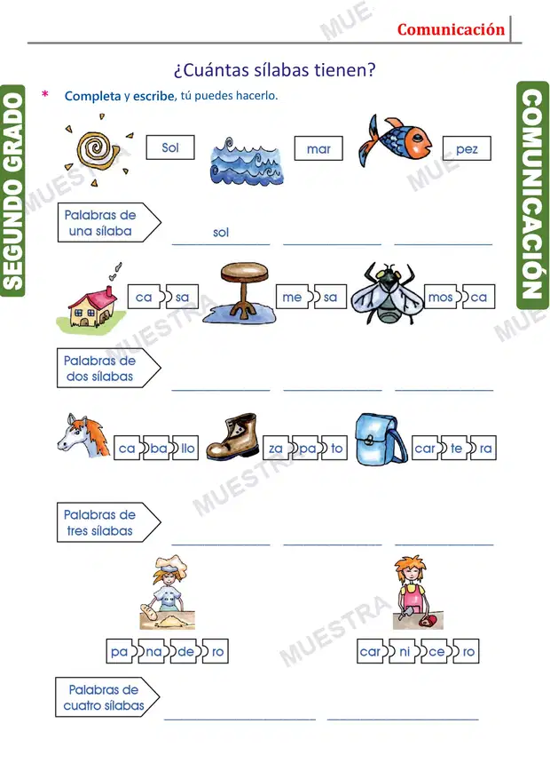Muestra de Clasificación las Palabras por el Número de Sílabas