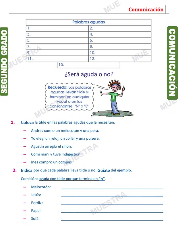 Muestra de Clasificamos las Palabras Según la Sílaba Tónica