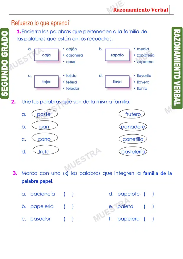 Muestra de Ejemplos de Familia de Palabras