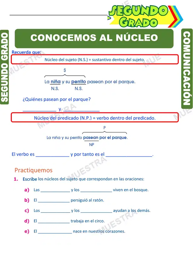 Núcleo del Sujeto y Predicado