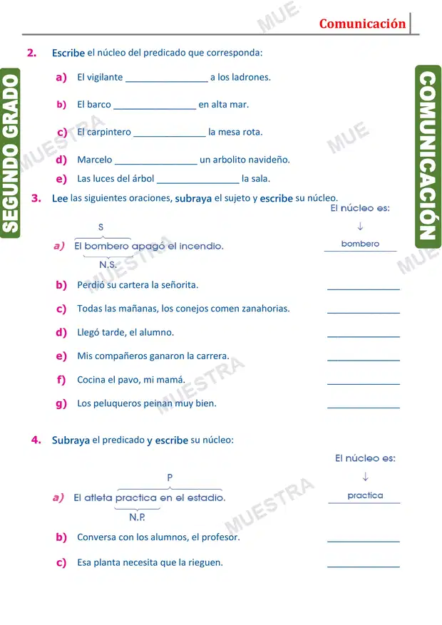 Muestra de Núcleo del Sujeto y Predicado