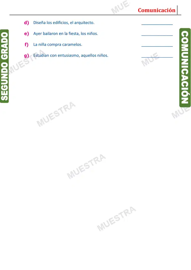 Muestra de Núcleo del Sujeto y Predicado