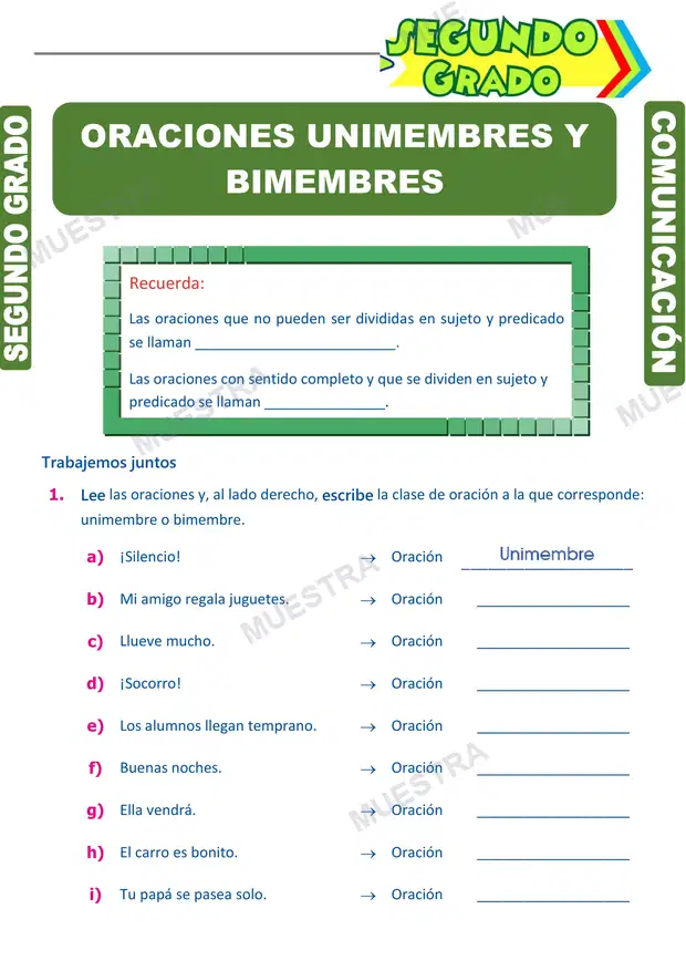 Oraciones Unimembres y Bimembres