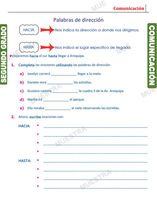 Muestra de Palabras de Tiempo y Dirección