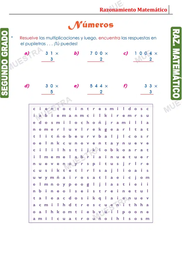 Muestra de Pupiletras con Operaciones Matemáticas