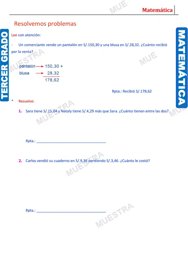 Muestra de Adición y Sustraccion de Números Decimales (2)