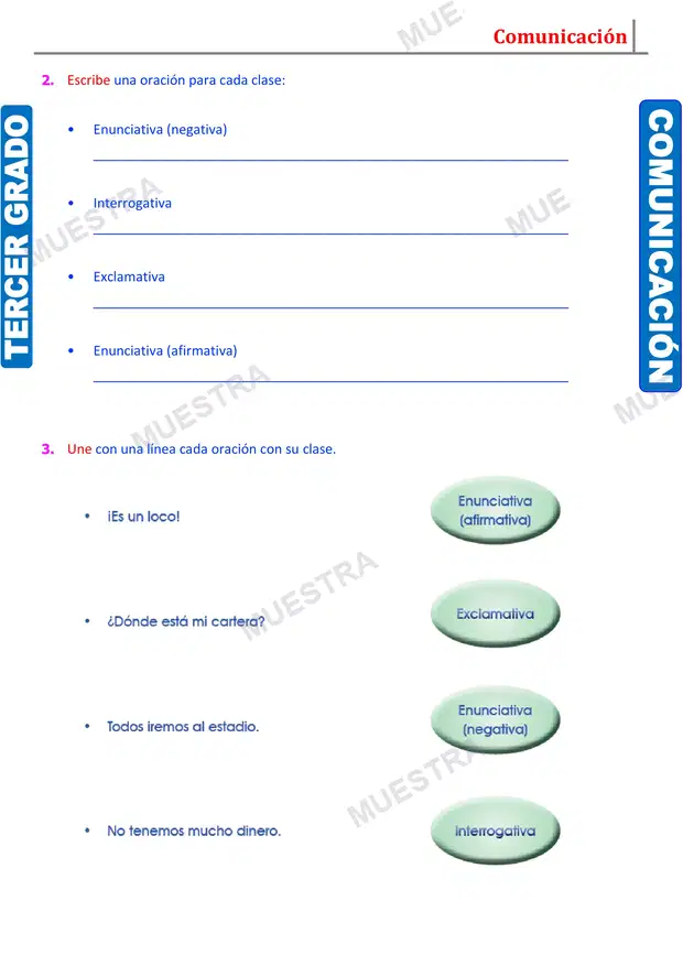 Muestra de Clases de Oraciones