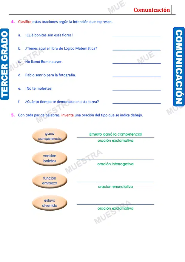 Muestra de Clases de Oraciones