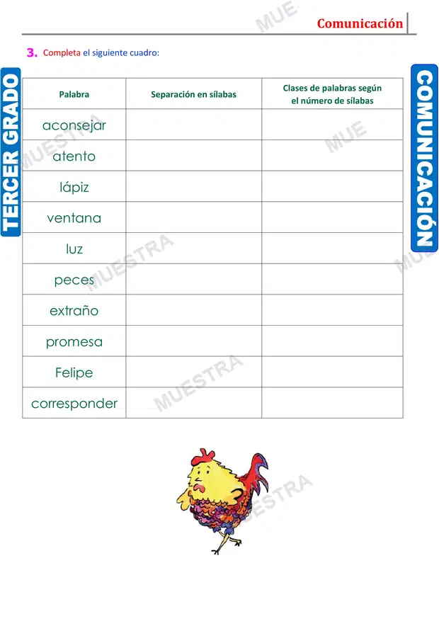 Muestra de Clases de Palabras por el Número de Sílabas