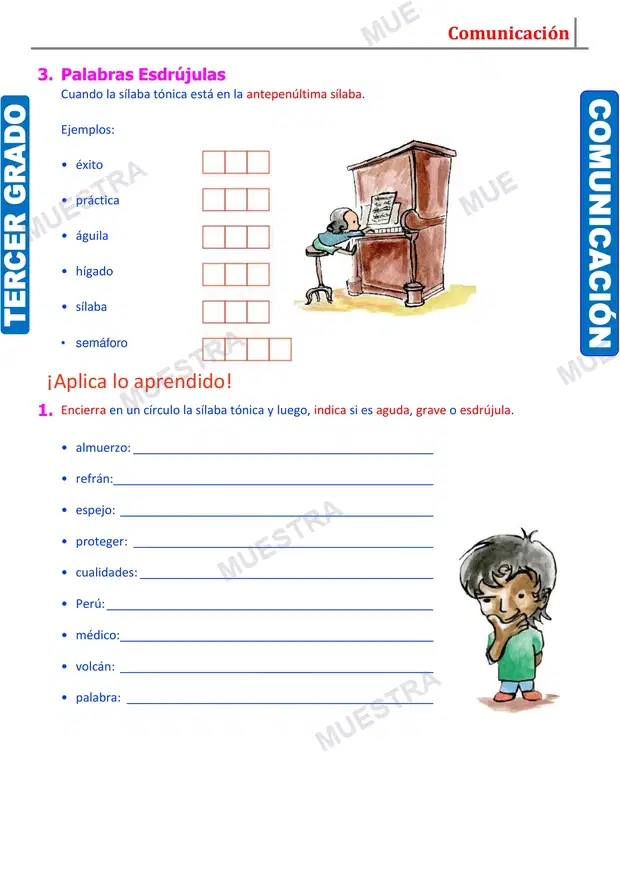 Muestra de Clases de Palabras Según la Ubicación de la Sílaba Tónica