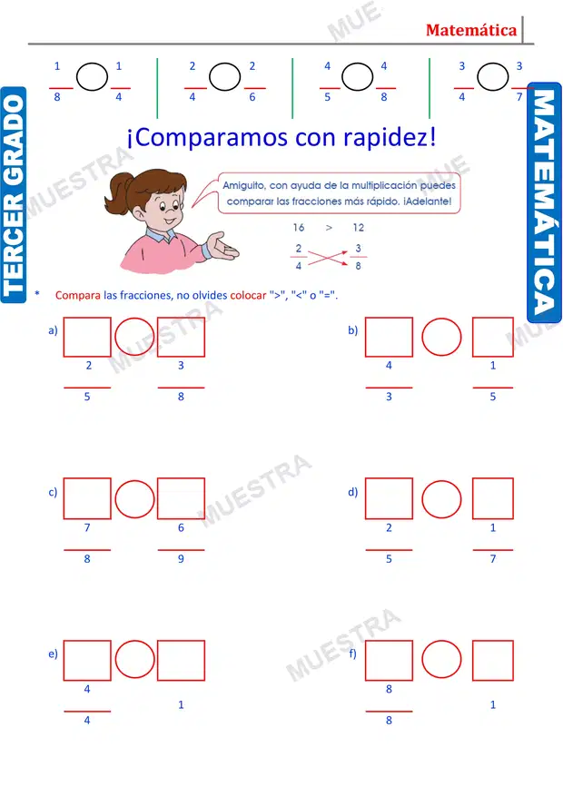 Muestra de Comparación de Fracciones para Tercer Grado de Primaria(1)