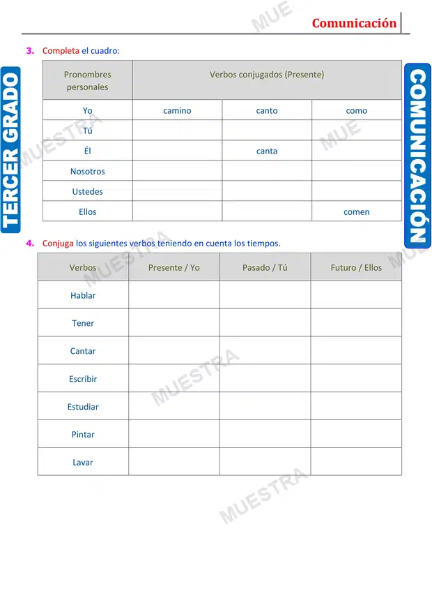 Muestra de Conjugaciones del Verbo