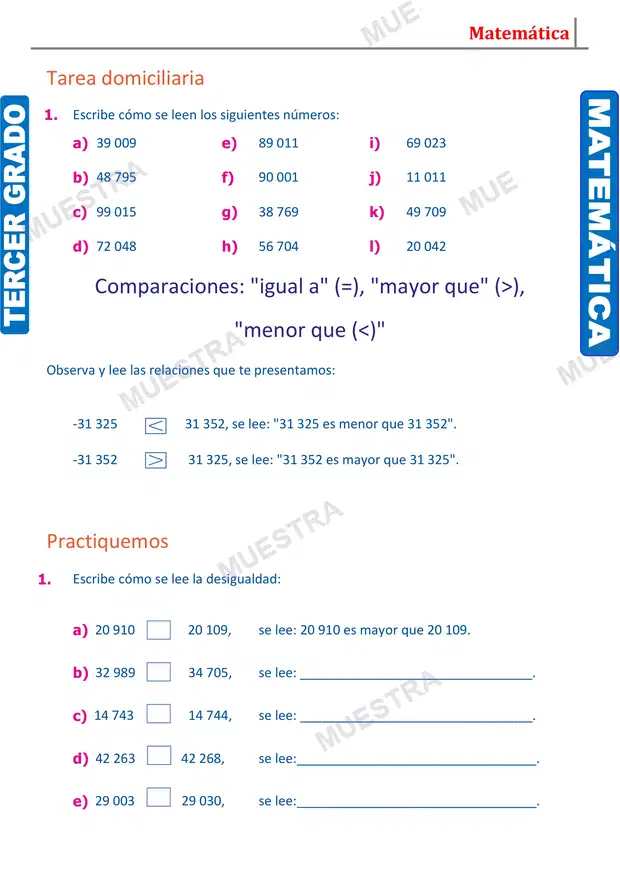 Muestra de Lectura y Escritura de Números de 5 Cifras (2)