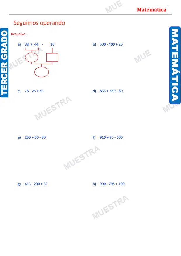 Muestra de Operaciones Combinadas con Adición y Sustracción (2)