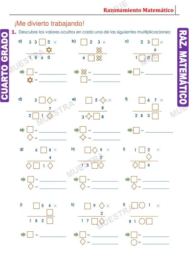 Muestra de Ejercicios de Criptogramas de Multiplicación