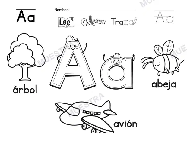 Muestra de Cuaderno Lee, Traza y Colorea el Abecedario