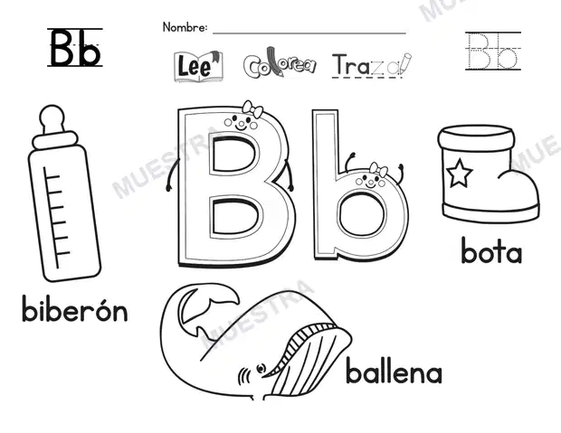 Muestra de Cuaderno Lee, Traza y Colorea el Abecedario