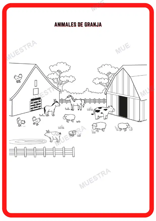 Muestra de Libro para Colorear de Animales de Granja