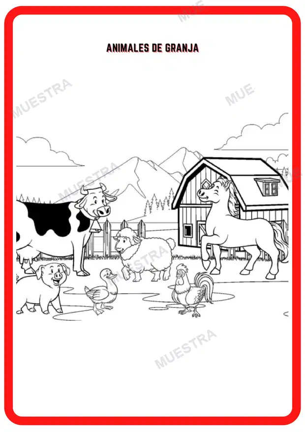 Muestra de Libro para Colorear de Animales de Granja