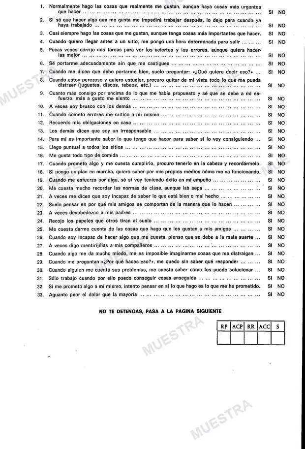 Muestra de Cuadernillo Cuestionario (CACIA) (Form. Alt.)