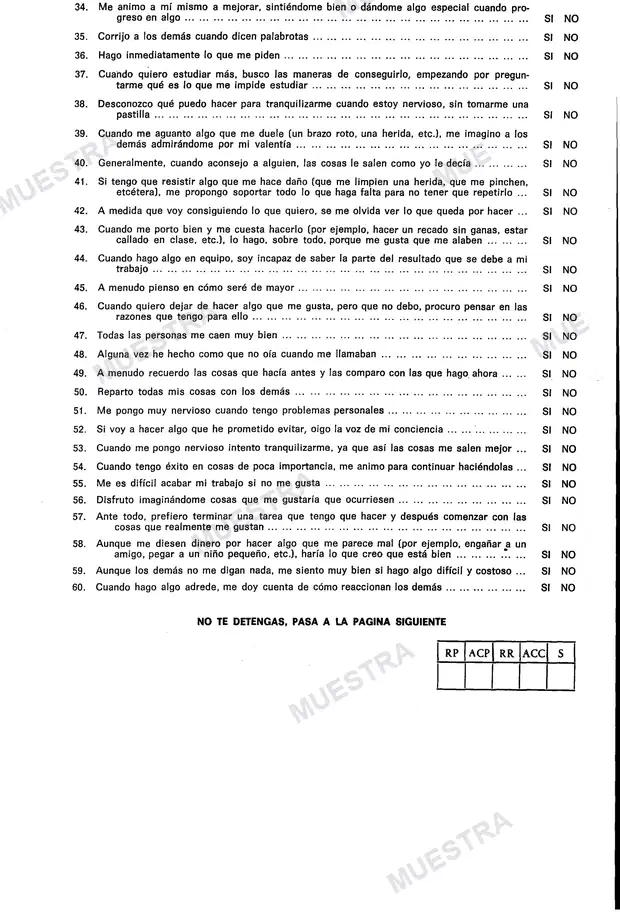 Muestra de Cuadernillo Cuestionario (CACIA) (Form. Alt.)