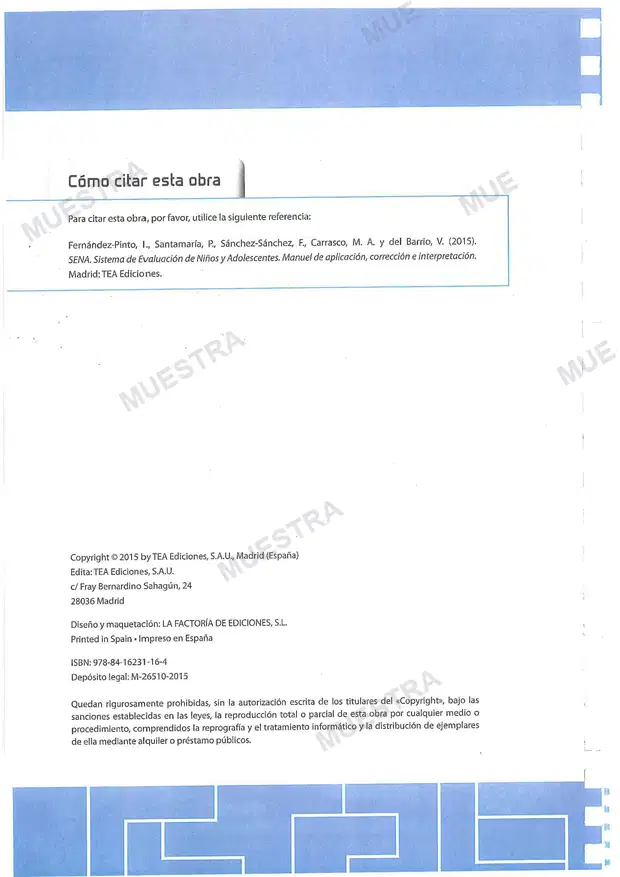 Muestra de SENA. Manual de aplicación, corrección e interpretación