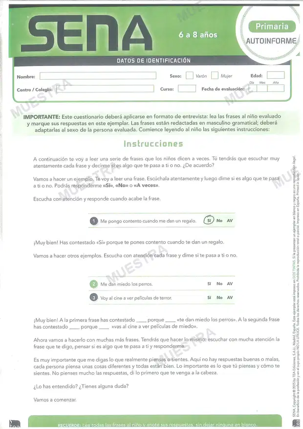 SENA. Protocolos. Familia, Escuela y autoinformes