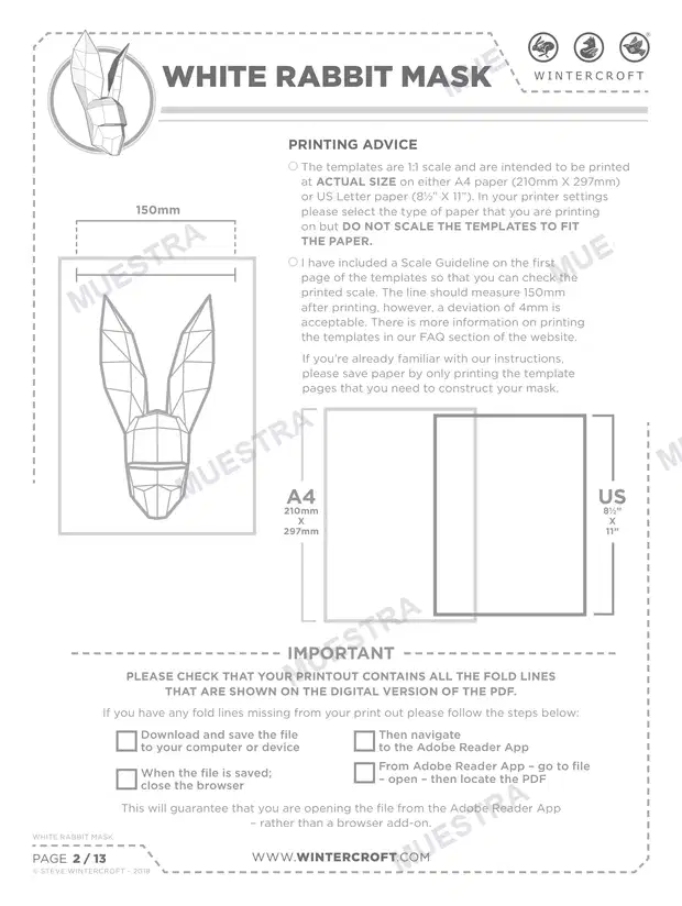 Muestra de Máscara Conejo Blanco (Wintercroft WC105)