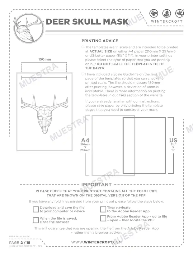 Muestra de Máscara Cráneo de Ciervo (Wintercroft WC110)