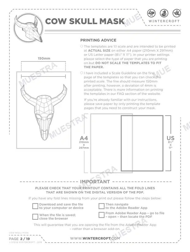 Muestra de Máscara Cráneo de Vaca (Wintercroft WC111)