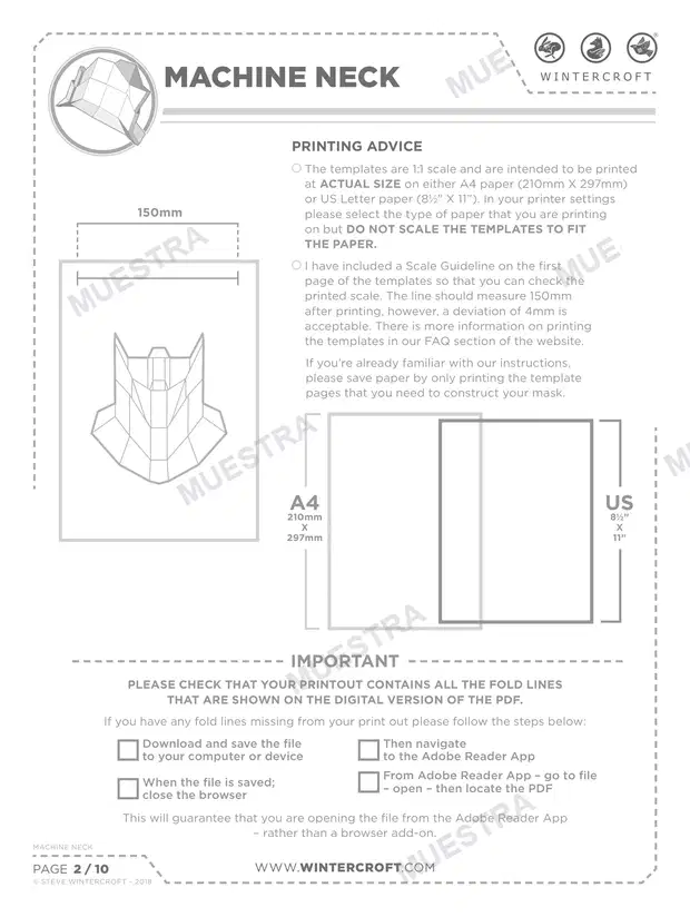 Muestra de Máscara Cuello Máquina (Wintercroft WC117)