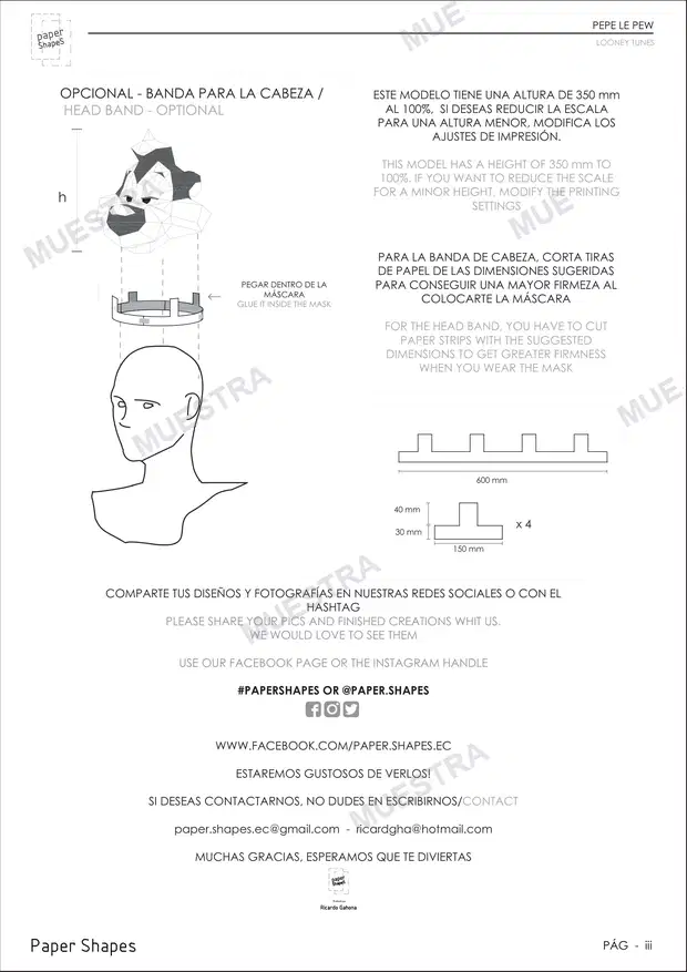 Muestra de mascara zorrillo pepelepu